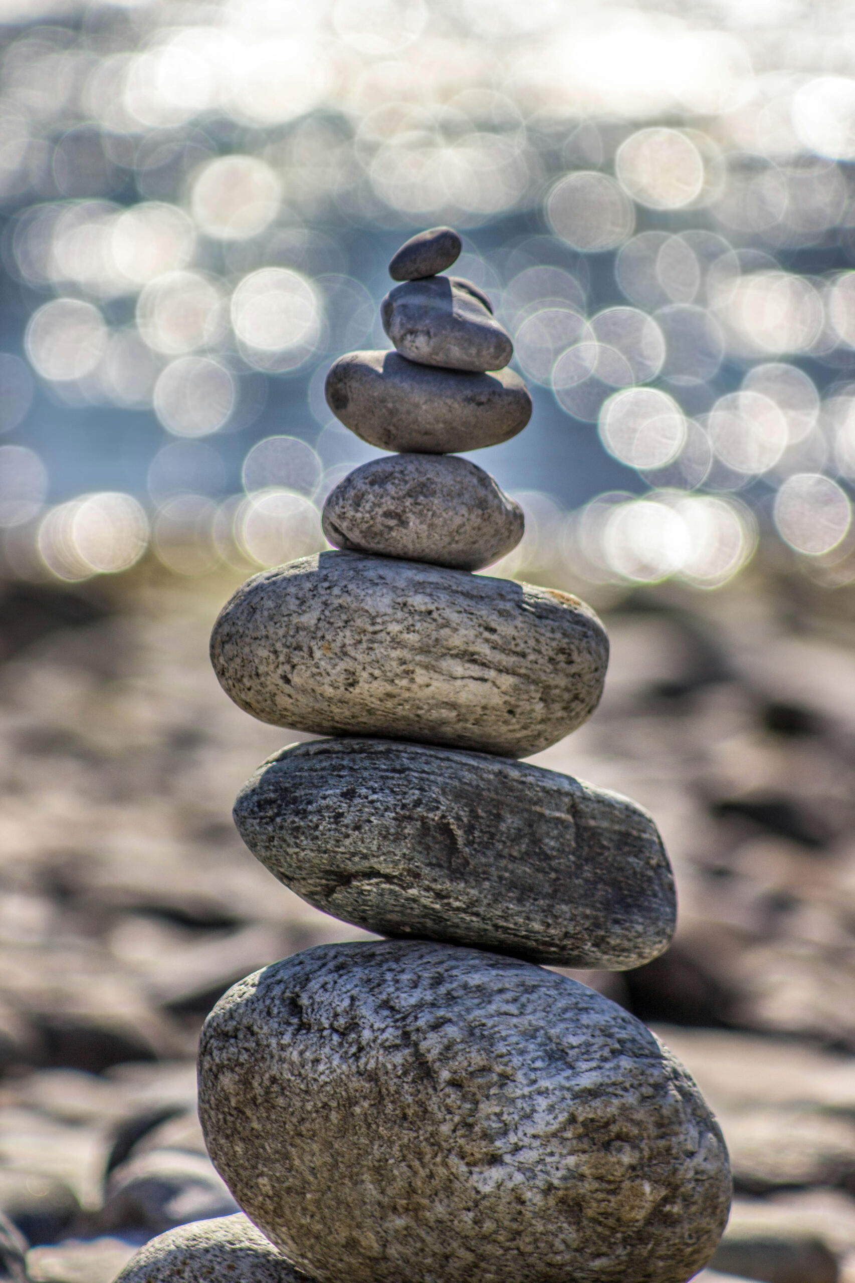 pebbles stacked upwards